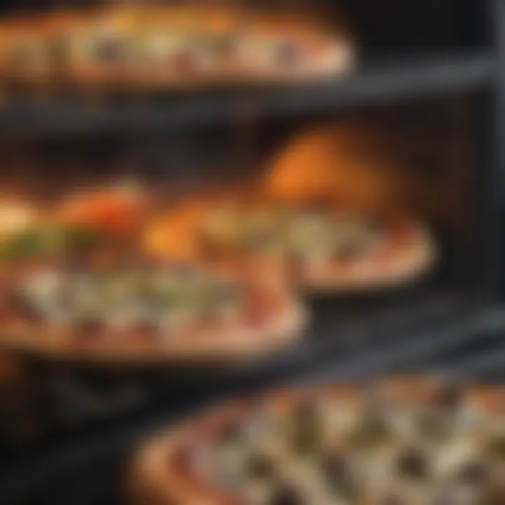 A variety of pizzas baked in a portable oven showcasing different toppings