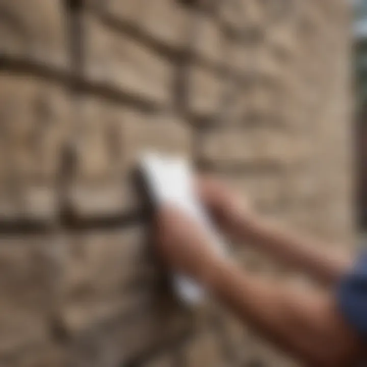 A homeowner inspecting walls for cracks with a notepad