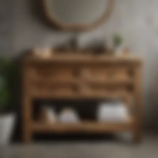 A beautifully crafted rustic bath vanity made from reclaimed wood, showcasing its natural grain.