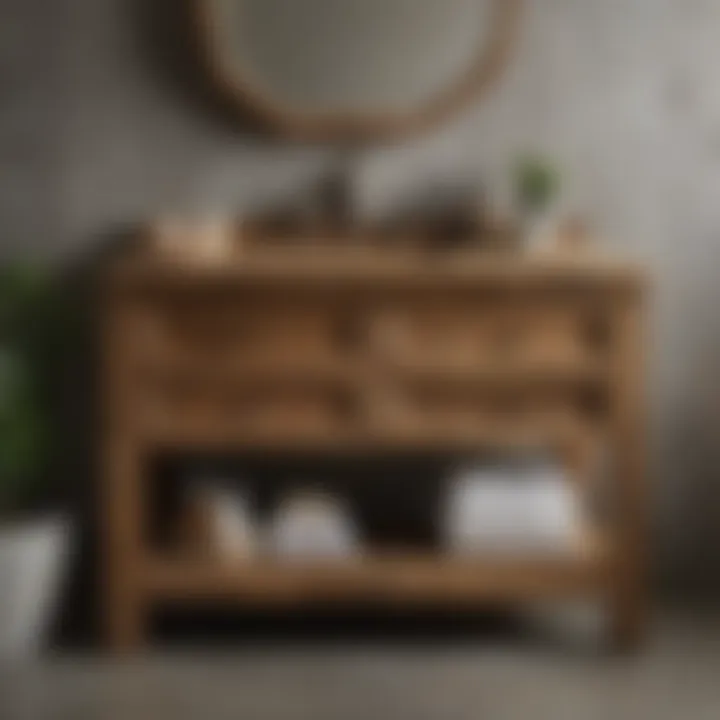 A beautifully crafted rustic bath vanity made from reclaimed wood, showcasing its natural grain.