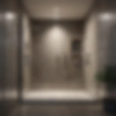 Elegant walk-in shower with glass enclosure and sleek accessories