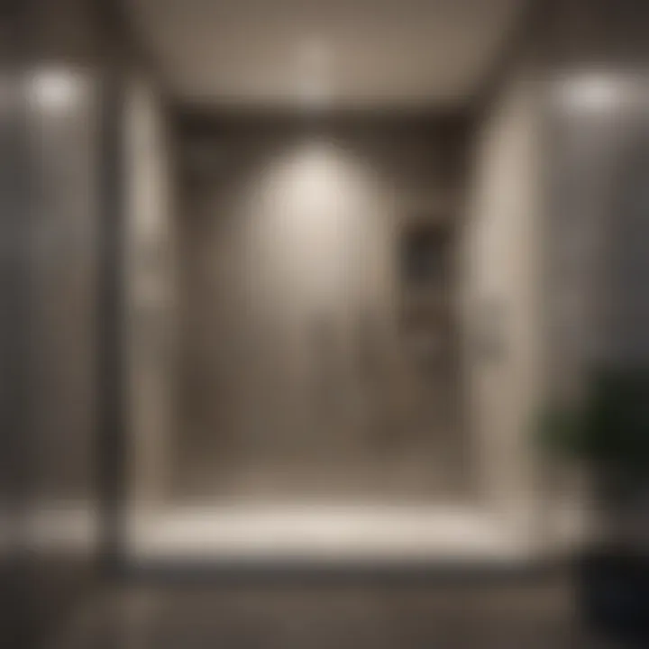 Elegant walk-in shower with glass enclosure and sleek accessories
