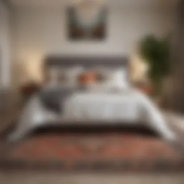 Stylishly Decorated Bedroom with Statement Rug A stylishly decorated bedroom featuring a statement rug