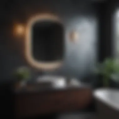 Bold dark colors bringing depth to a compact bathroom