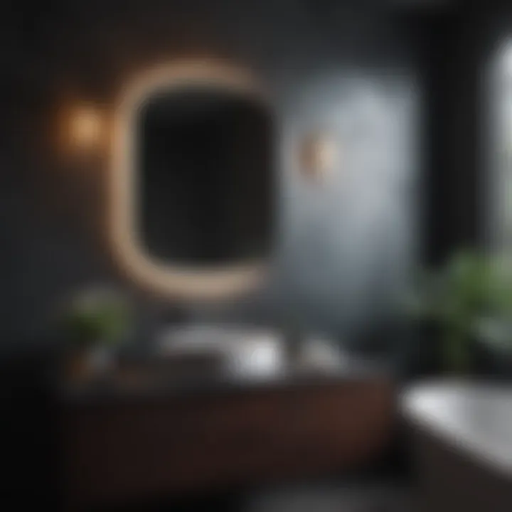 Bold dark colors bringing depth to a compact bathroom