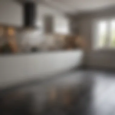 A modern kitchen showcasing a mix of sleek tiles and contemporary design elements