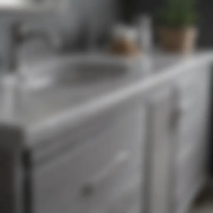 Close-up of the texture on a grey washed vanity surface