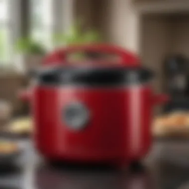 KitchenAid crock pot in red placed on a modern kitchen countertop