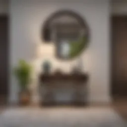 A modern entryway featuring a stylish accent table with decorative elements.