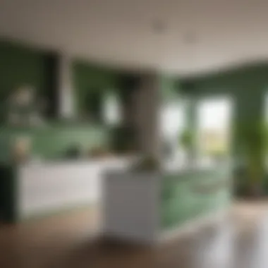 Modern Kitchen with Green Accent Wall Green accent wall in a modern kitchen
