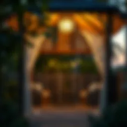 Elegant plug-in gazebo lighting illuminating a cozy outdoor space at dusk.