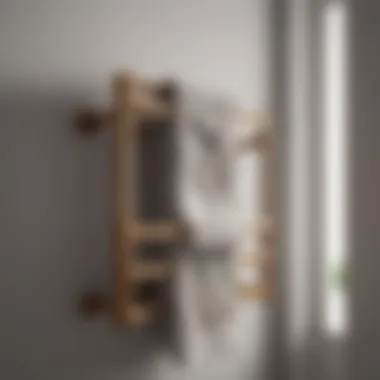 Close-up of a beautifully crafted wooden towel rack