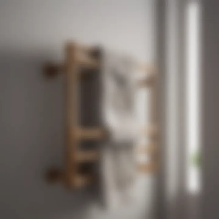 Close-up of a beautifully crafted wooden towel rack