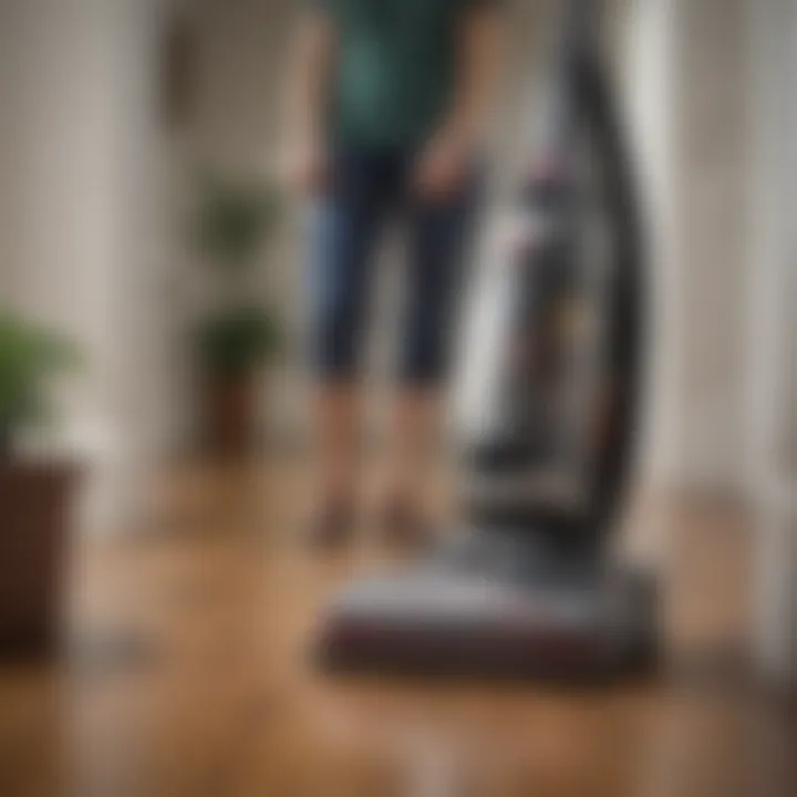 A person maintaining a Hoover vacuum for optimal performance