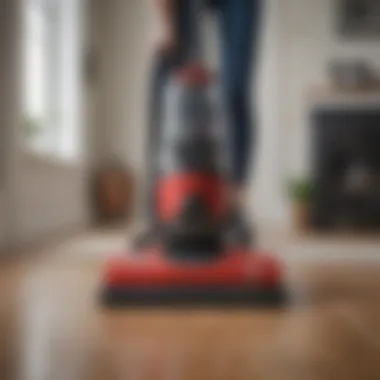 A Hoover vacuum demonstrating powerful suction on various surfaces