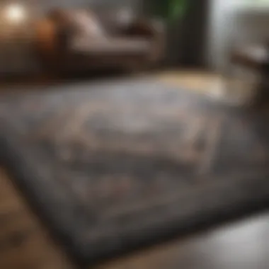 An exquisite living room rug featuring intricate geometric patterns