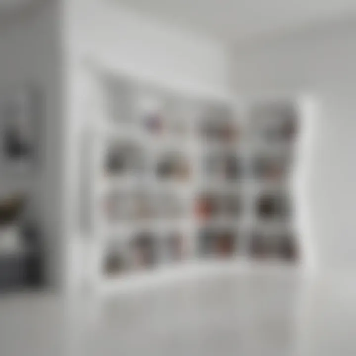 A creative white bookshelf design with unique shapes