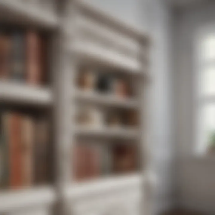 A vintage white bookshelf with ornate details