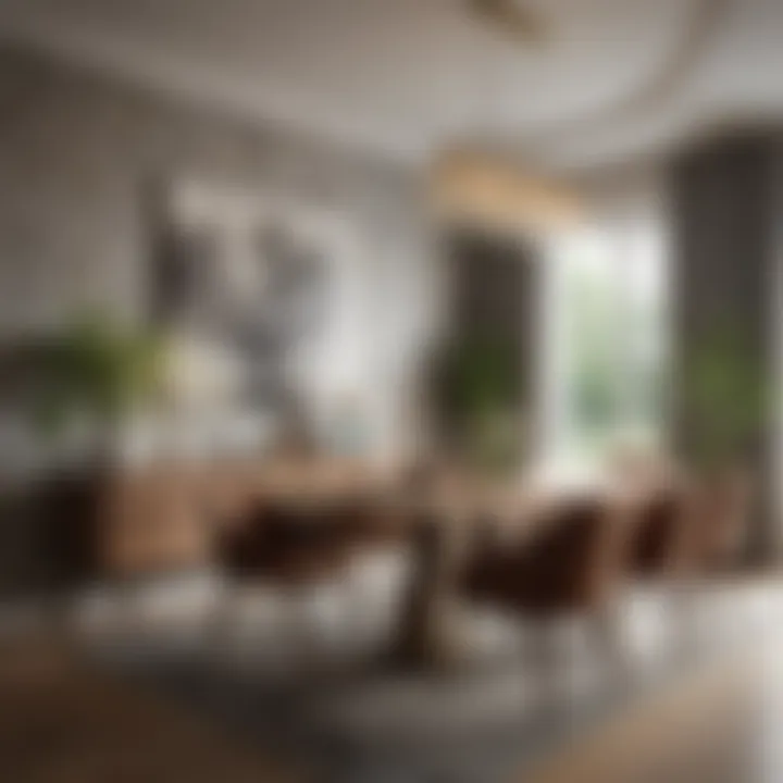 Contemporary dining space showcasing trendy wallpaper patterns