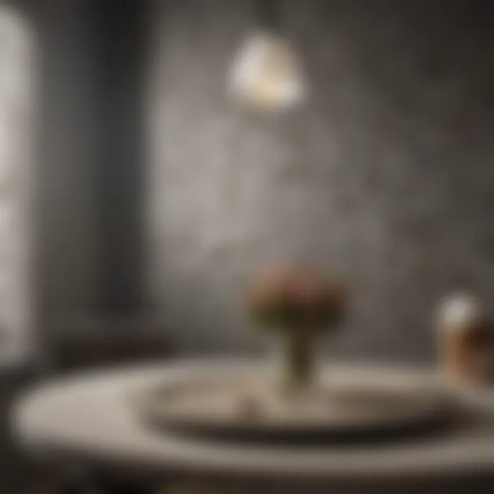 Close-up of textured wallpaper adding depth to dining room decor