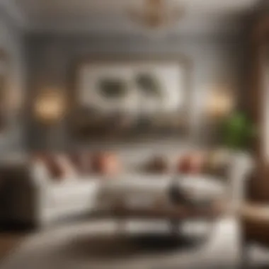 Elegant Living Room with Intricate Wallpaper Design Elegant living room showcasing patterned wallpaper