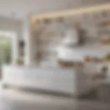 Bright and airy white kitchen featuring modern cabinetry and open shelving.