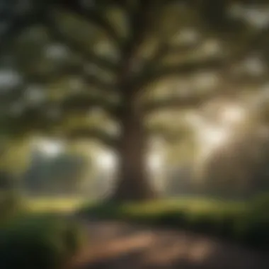 Majestic oak tree providing shade in a landscaped garden