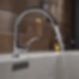 Close-up of a kitchen faucet with signs of leakage