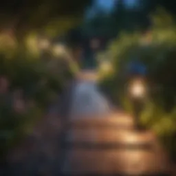 Colorful solar lights illuminating a garden path