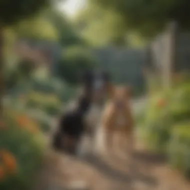 Happy Dogs Enjoying a Secure Garden A fenced garden with dogs playing inside