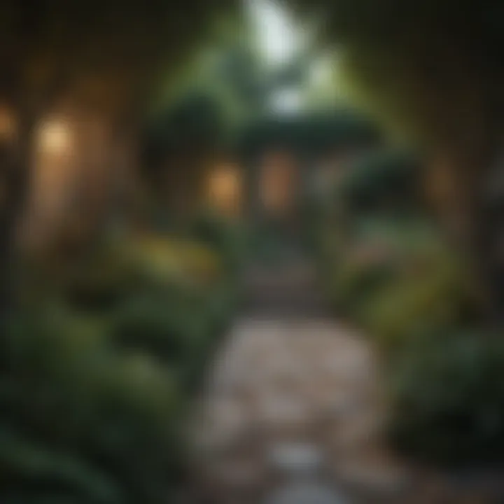 A well-designed garden featuring various dense shrubs