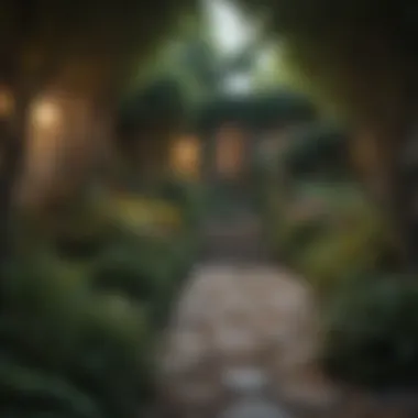 Garden Design Highlighting Dense Shrubs A well-designed garden featuring various dense shrubs