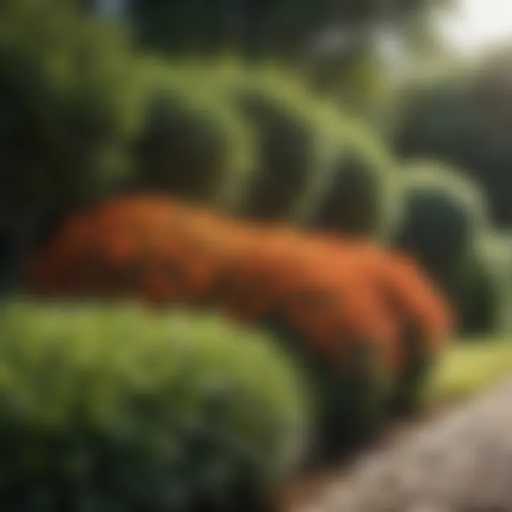 A well-maintained garden featuring various part sun shrubs in different colors