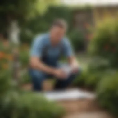 A gardener analyzing a planting guide that shows appropriate plants per growing zone.