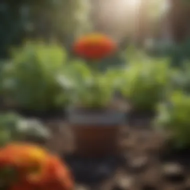 Vibrant giant zinnia seedlings in a garden bed