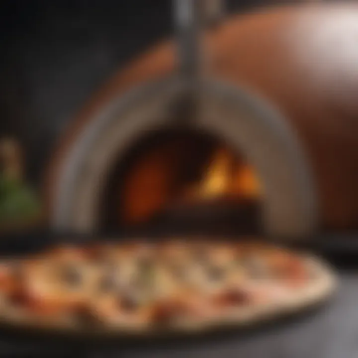 A beautifully cooked pizza emerging from the Gozney Dome pizza oven