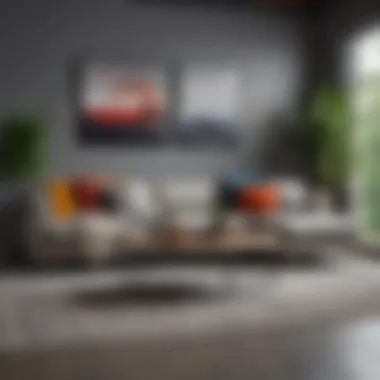 Gray sectional couch paired with vibrant decor elements