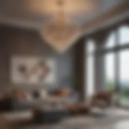 Elegant chandelier illuminating a spacious great room