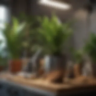 Close-up of plant care tools for tall indoor plants
