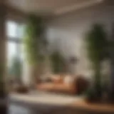 Lush tall indoor plant in a stylish living room