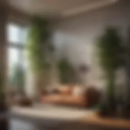 Lush tall indoor plant in a stylish living room