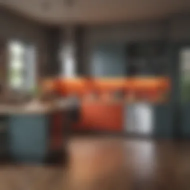 A well-organized kitchen layout emphasizing functional design with color coordination.