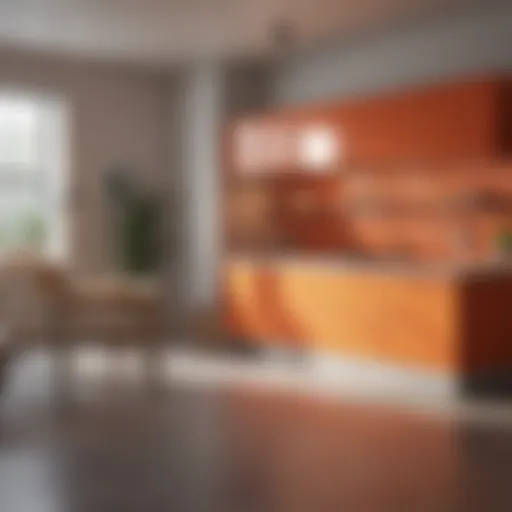 A modern kitchen with a vibrant color palette showcasing harmony between walls and cabinetry.