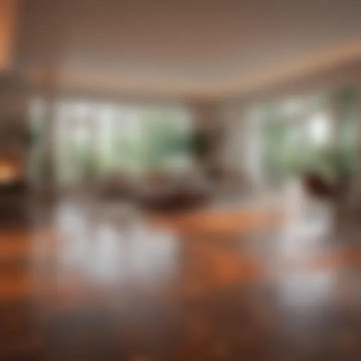 An expansive living room showcasing a radiant floor heating system