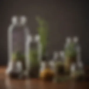 A variety of dried herbs arranged in glass jars, highlighting their colors and textures.