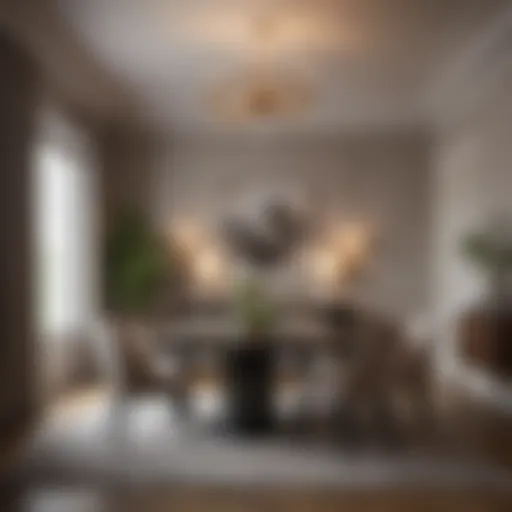 Elegant dining room with modern furnishings and ambient lighting