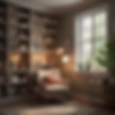 A cozy reading nook featuring a well-arranged bookshelf