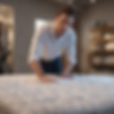 Person testing mattress firmness in a store