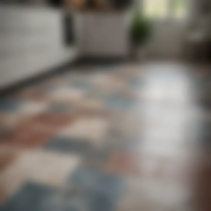 Newly installed floor tiles in a kitchen