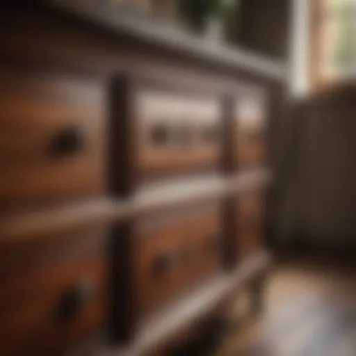 A beautifully restored wood dresser showcasing rich grain patterns